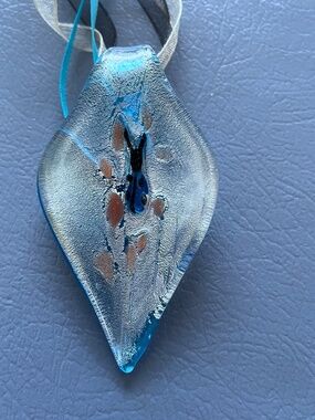 Blown Glass Teardrop Pendant Necklace Handcrafted Blue